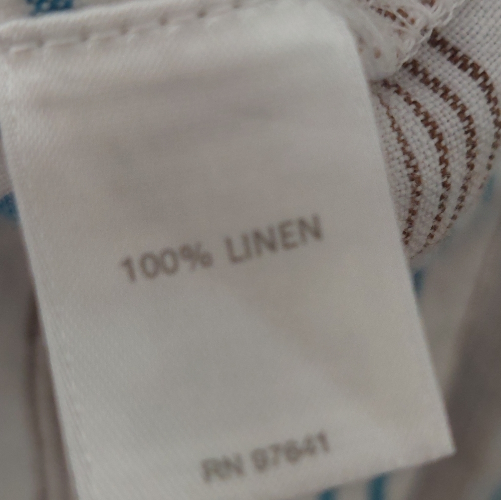 100% Linen Scoopneck Dress Medium Blue/Brown Stripes On White - Picture 6 of 6